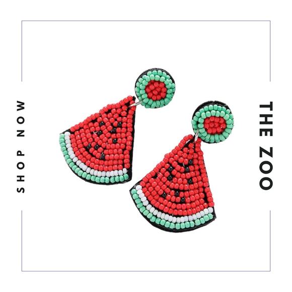 Beaded Watermelon Summer Earrings - Picture 1 of 1